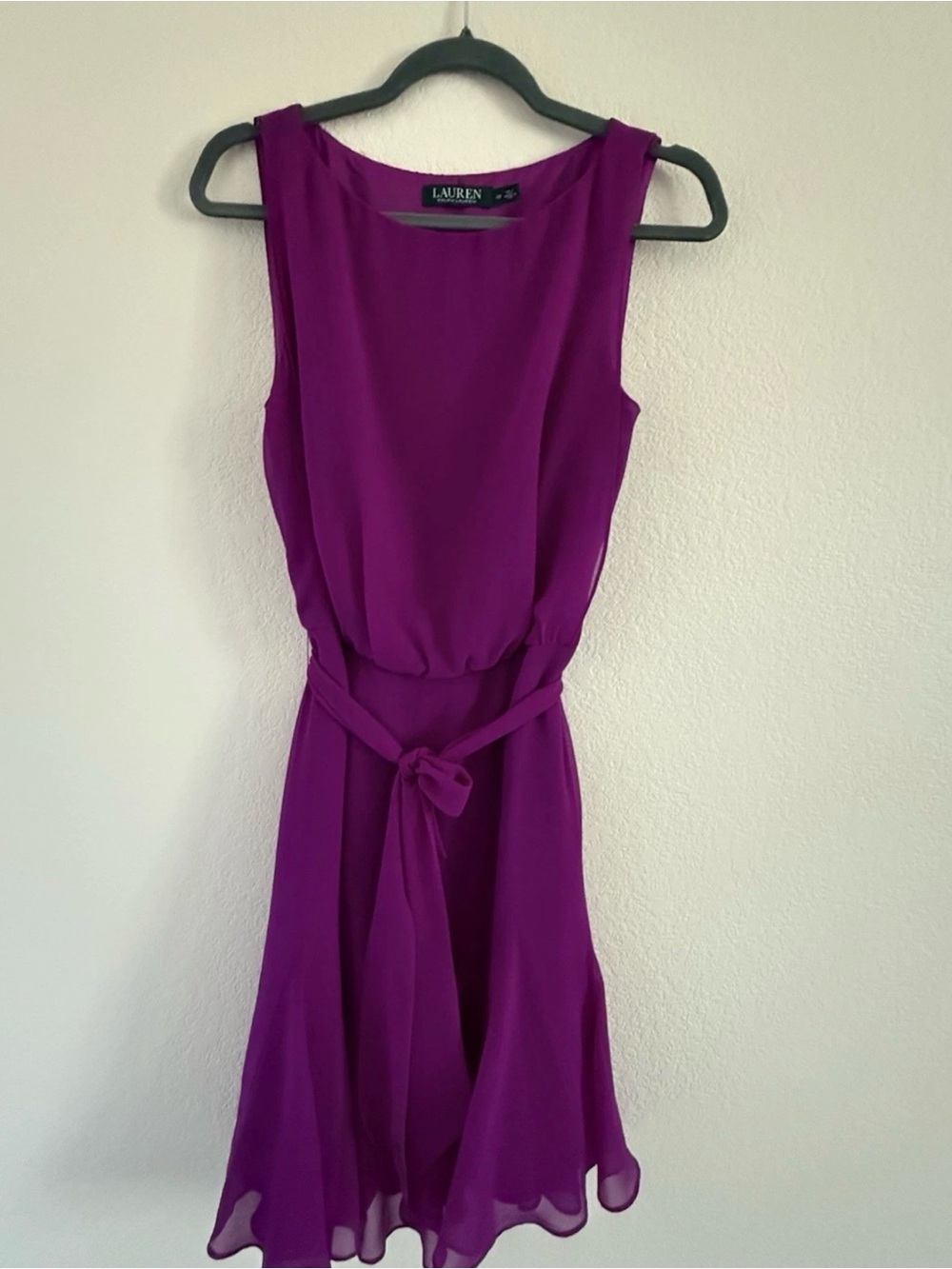 Ralph Lauren Magenta Sleeveless Midi Dress with Self Tie